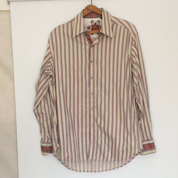 Robert Graham Striped Button Front Shirt Medium Multicolor Contrast Flip Cuffs - Picture 2 of 9